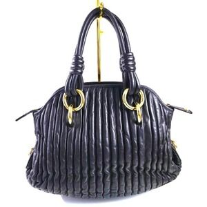 Bally Quilted Leather Domed Satchel Handbag Black Gold Purse Classic Quiet Luxur